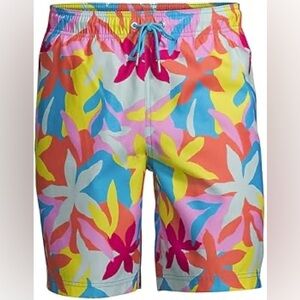Lands' End NWT Volley Swim‎ Trunk Turquoise Multi Graphic Floral size small